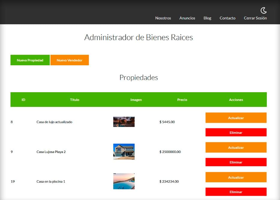 Sitio de bienes raices HTML, SASS, Gulp, PHP, MySql, MVC